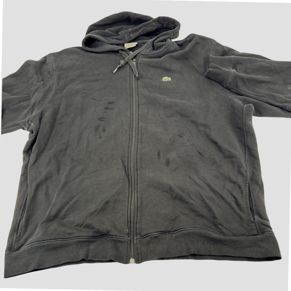 Lacoste Mens Full Zip Hoodie Size 9 Black Classic Crocodile Logo Size 9